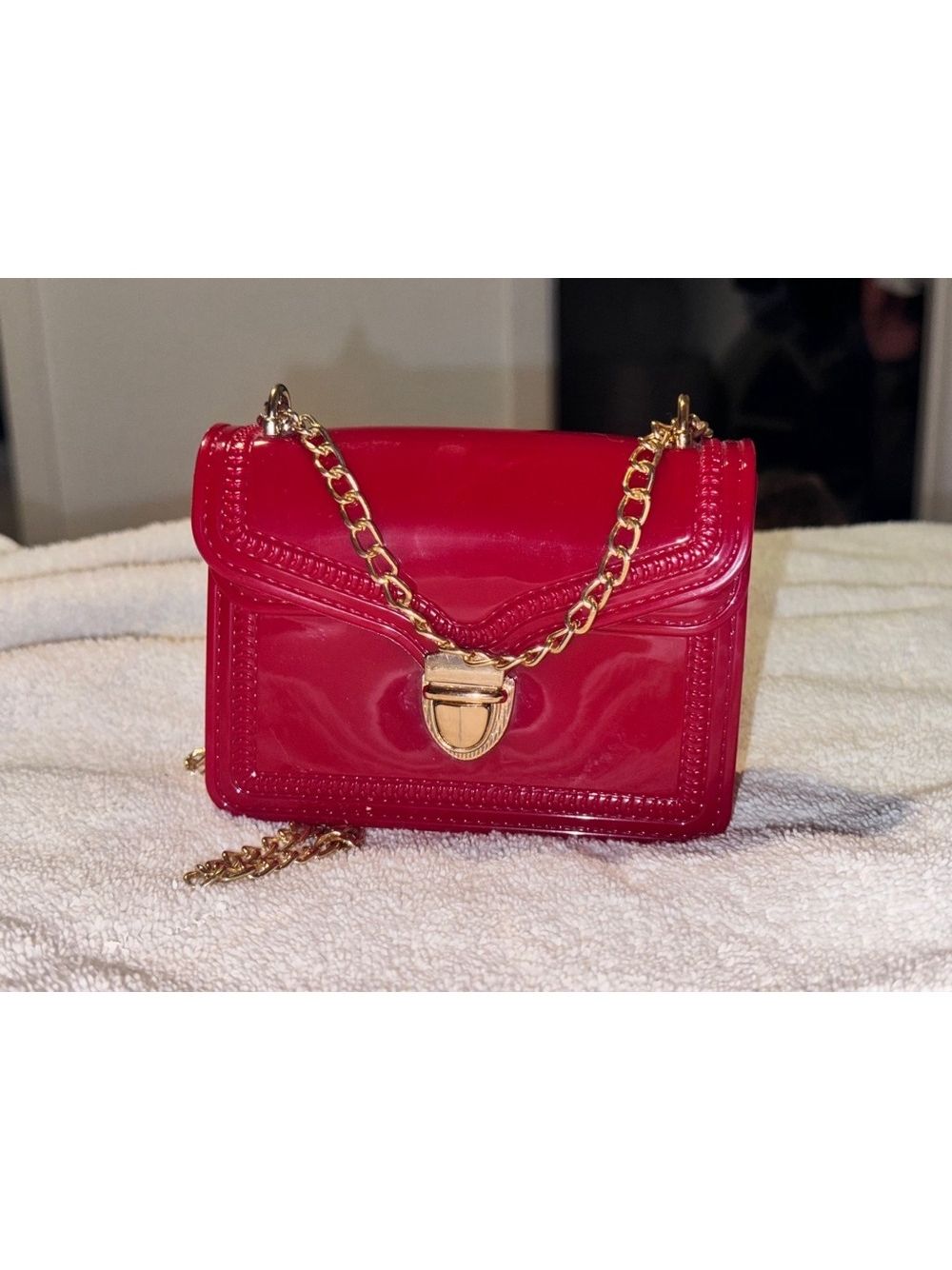 Red Rubber Purse Little Red Plastic Rubber Purse Gold Chain